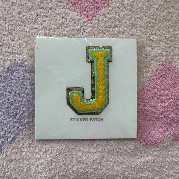 Stoney Clover Lane Accessories - Stoney Clover Lane OG Glitter Varsity Letter Letter Patch “J” Yellow/Aqua